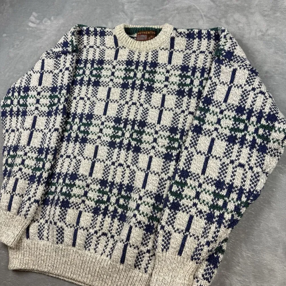 Vintage Authentic Issue 100% Cotton Plaid Sweater Men’s XL USA Made